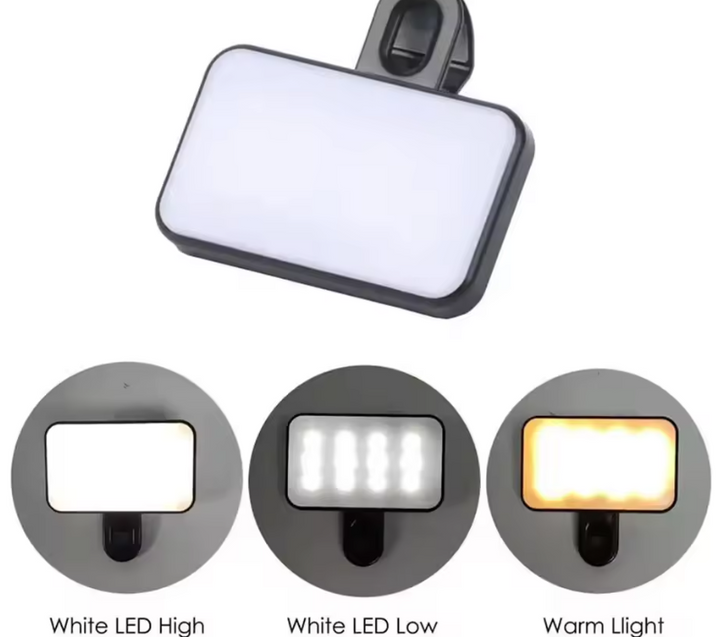 Lumina LED Selfie cu clip – pentru telefon, tableta si laptop – 3 moduri