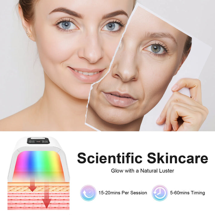 Mască Fototerapie LED Facială 7 Culori – 287 LED SMD, Timer 5–60 min, 100–240V